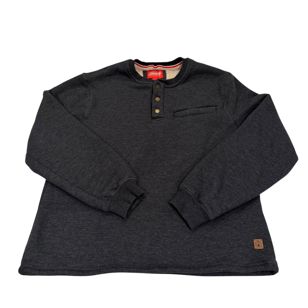 Coleman Mens Henley Sweatshirt XL Charcoal Sherpa Lined‎ Long Sleeve Pullover